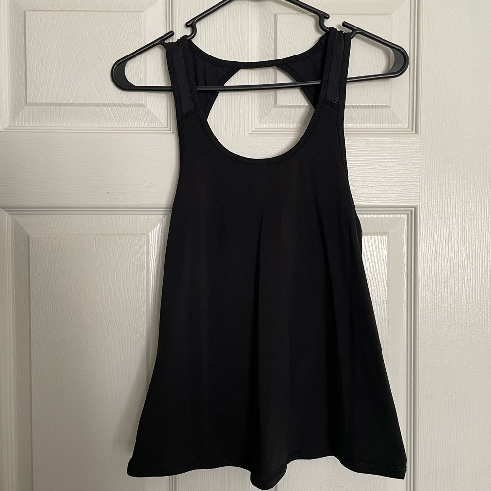 American Eagle Outfitters Black Tank Top with ruffle accents and crisscross back